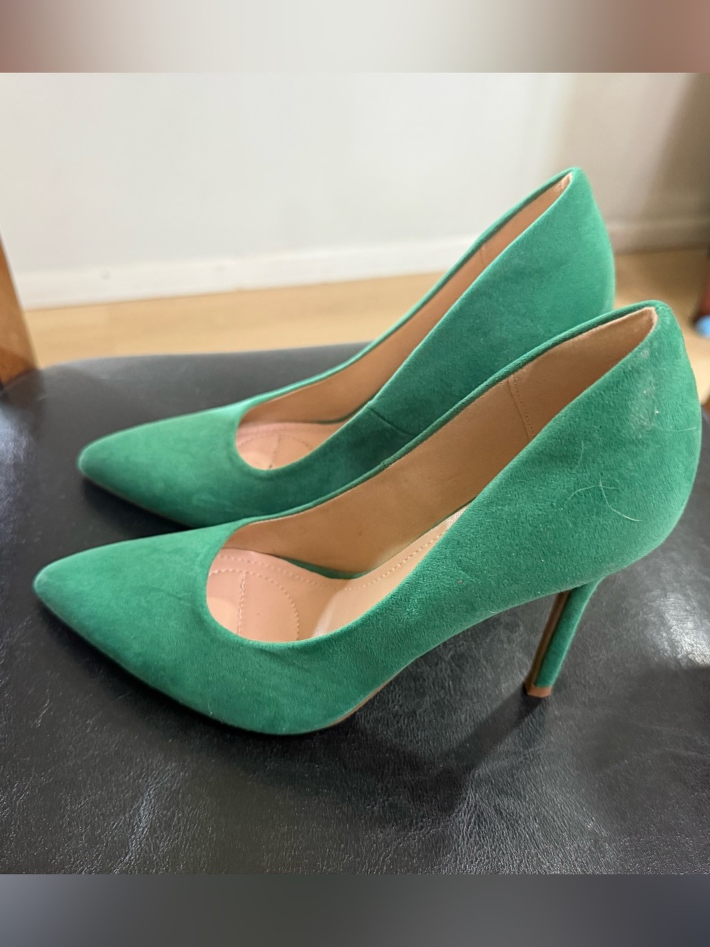 Green Suede Pointed-Toe High Heels